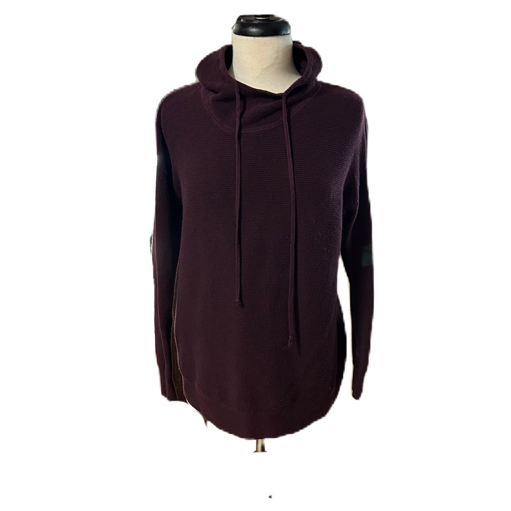 Athleta Daybreak Ribbed Hoodie Sz Medium Cotton Silk Athleisure Slouchy Purple